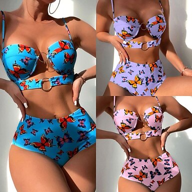 2 pcs Kąpielówki Bikini Stroje kąpielowe Wysoka talia Y2K Damskie Motyl