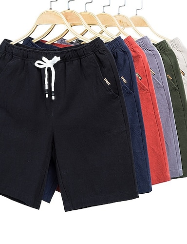 Herren Leinenshorts Kurze Hosen Lässige Shorts Tasche Kordelzug