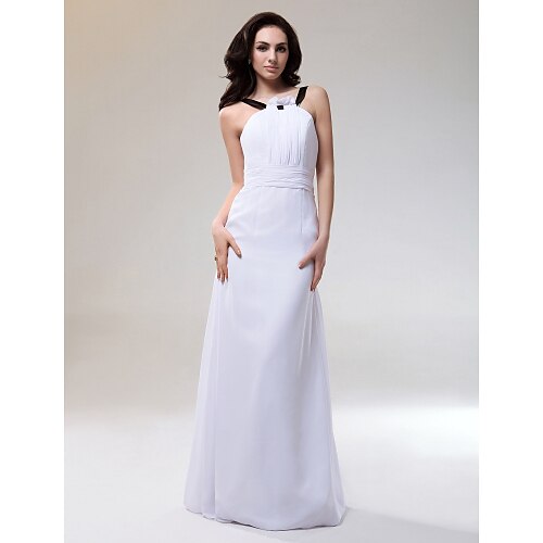 

Sheath / Column Bridesmaid Dress Straps Sleeveless Floor Length Chiffon / Stretch Satin with Ruched / Draping 2022