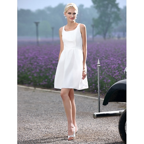 

A-Line Wedding Dresses Scoop Neck Short / Mini Taffeta Regular Straps Little White Dress with Sash / Ribbon Draping 2022