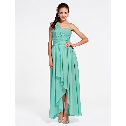

Sheath / Column Bridesmaid Dress One Shoulder / Sweetheart Neckline Sleeveless Open Back Asymmetrical / Ankle Length Chiffon with Ruched / Draping / Side Draping 2022