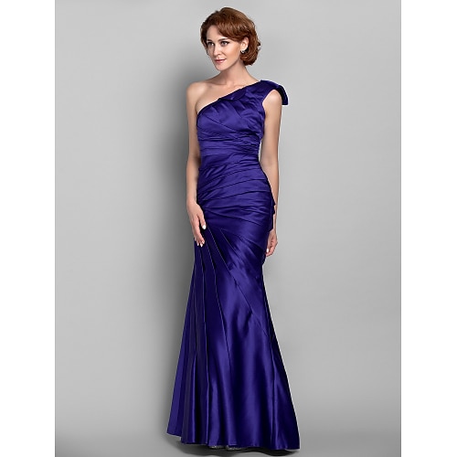 

Mermaid / Trumpet Mother of the Bride Dress Elegant One Shoulder Floor Length Satin Sleeveless with Side Draping 2022