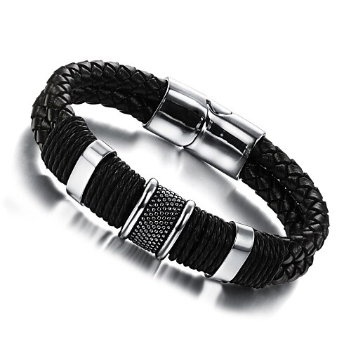 Men's Leather Bracelet woven Unique Design Fashion Leather Bracelet Jewelry Silver / Black For Party Wedding Casual Daily Sports / Titanium Steel
Men's Leather Bracelet woven Unique Design Fashion Leather Bracelet Jewelry Silver / Black For Party Wedding Casual Daily Sports / Titanium Steel