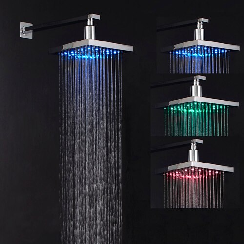 

Contemporary Rain Shower,Wall Mounted Chrome Finish LED Color Changes with Water Temperature Rainfall Shower Top Spray