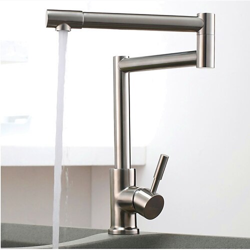 

Kitchen Faucet,Modern Style Stainless Steel Single Handle One Hole Nickel Brushed Pot Filler Deck Mounted Retro Kitchen Taps With Hot and Cold Water