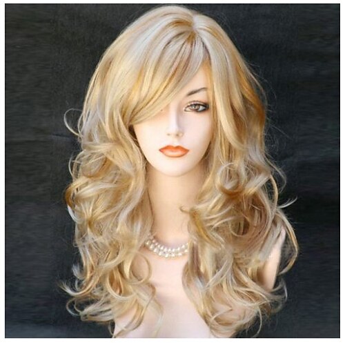 

светлые парики для женщин синтетический парик объемная волна волнистые с челкой парик женская боковая часть синтетические волосы светлые парики блондинка длинный черный / красный блондинка черный 22