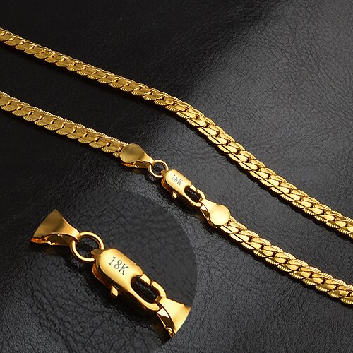 

1pc Chain Necklace For Men's Party Casual Daily 18K Gold Plated Yellow Gold Herringbone Foxtail chain Baht Chain Gold