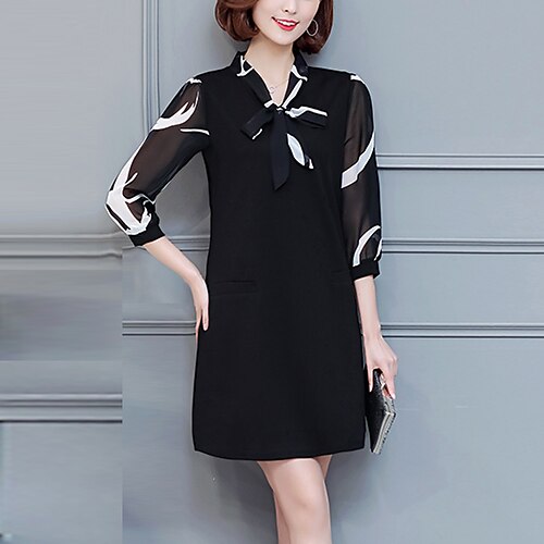 Women's Loose Short Mini Dress Black Black Patchwork Fall Spring Stand Collar Regular Fit M L XL XXL 3XL 4XL / Plus Size / Plus Size
Women's Loose Short Mini Dress Black Black Patchwork Fall Spring Stand Collar Regular Fit M L XL XXL 3XL 4XL / Plus Size / Plus Size