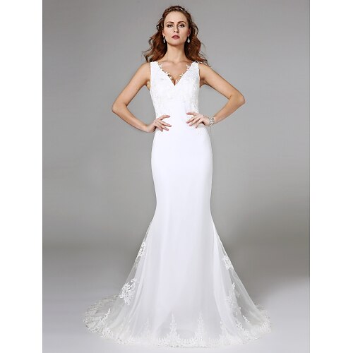Mermaid / Trumpet Wedding Dresses V Neck Sweep / Brush Train Lace Regular Straps Boho Sexy See-Through Plus Size with Lace 2022
Mermaid / Trumpet Wedding Dresses V Neck Sweep / Brush Train Lace Regular Straps Boho Sexy See-Through Plus Size with Lace 2022