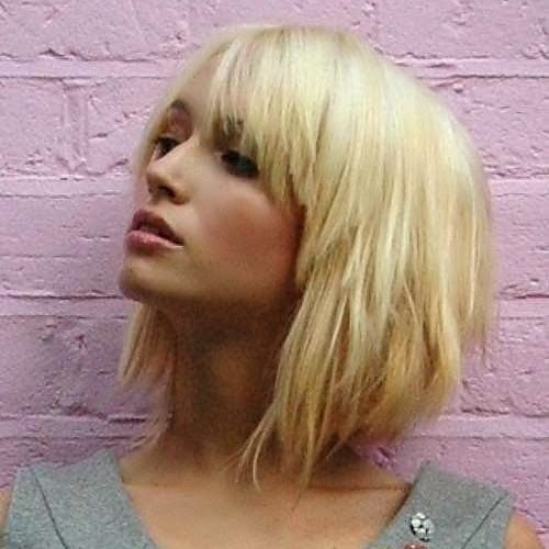 

Human Hair Blend Wig Medium Length Straight Bob Layered Haircut Short Hairstyles 2020 With Bangs Berry Straight Side Part Machine Made Women's Beige Blonde / Bleached Blonde Brown 8 inch