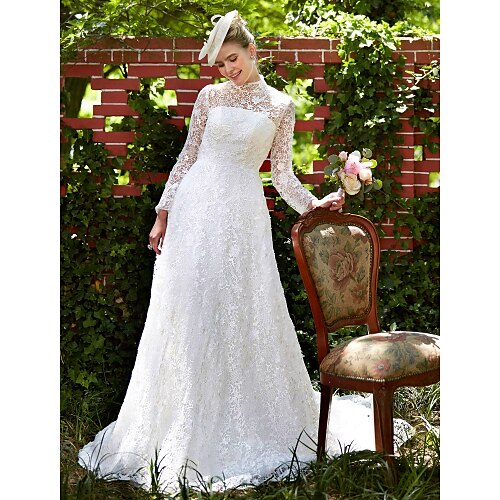 A-Line Wedding Dresses Illusion Neck Court Train All Over Lace Long Sleeve Floral Lace with Lace 2022
A-Line Wedding Dresses Illusion Neck Court Train All Over Lace Long Sleeve Floral Lace with Lace 2022