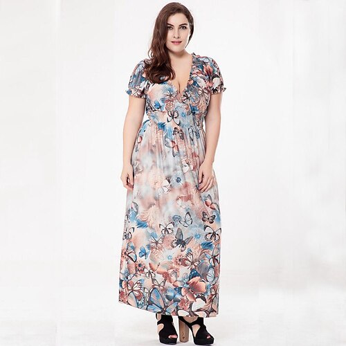Women's Loose Maxi long Dress Purple Fuchsia Light Blue Short Sleeve Print Fall Summer Deep V Boho L XL XXL 3XL 4XL 5XL 6XL / Plus Size / Plus Size
Women's Loose Maxi long Dress Purple Fuchsia Light Blue Short Sleeve Print Fall Summer Deep V Boho L XL XXL 3XL 4XL 5XL 6XL / Plus Size / Plus Size