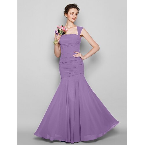 Mermaid / Trumpet Bridesmaid Dress Square Neck Sleeveless Open Back Floor Length Chiffon with Ruched 2022
Mermaid / Trumpet Bridesmaid Dress Square Neck Sleeveless Open Back Floor Length Chiffon with Ruched 2022