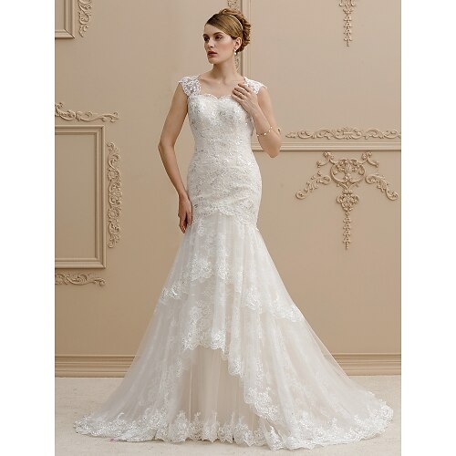 Mermaid / Trumpet Wedding Dresses Square Neck Court Train Lace Over Tulle Regular Straps Wedding Dress in Color Floral Lace See-Through with Buttons Sequin Appliques 2022 / Beautiful Back
Mermaid / Trumpet Wedding Dresses Square Neck Court Train Lace Over Tulle Regular Straps Wedding Dress in Color Floral Lace See-Through with Buttons Sequin Appliques 2022 / Beautiful Back