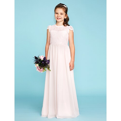 

Princess Floor Length Crew Neck Chiffon Junior Bridesmaid Dresses&Gowns With Buttons Wedding Party Dresses 4-16 Year