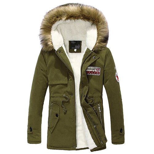 

Men's Winter Jacket Winter Coat Parka Padded Daily Going out Solid Colored Outerwear Clothing Apparel Army Green Khaki Black / Cotton / Long Sleeve / Regular Fit / Hooded / Hooded