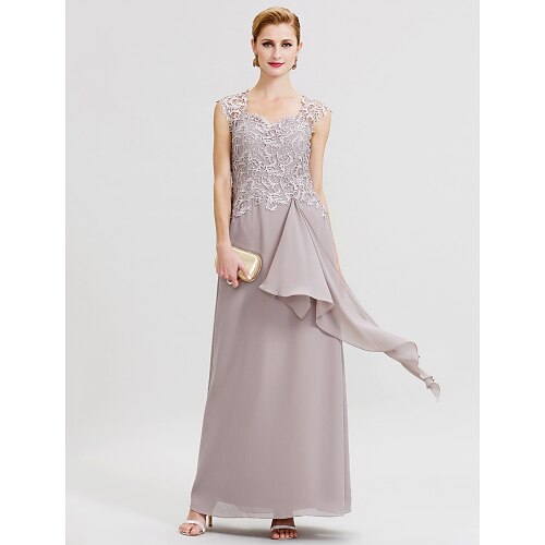 Sheath / Column Mother of the Bride Dress Elegant See Through Queen Anne Floor Length Chiffon Corded Lace Sleeveless with Pleats Ruffles 2022
Sheath / Column Mother of the Bride Dress Elegant See Through Queen Anne Floor Length Chiffon Corded Lace Sleeveless with Pleats Ruffles 2022