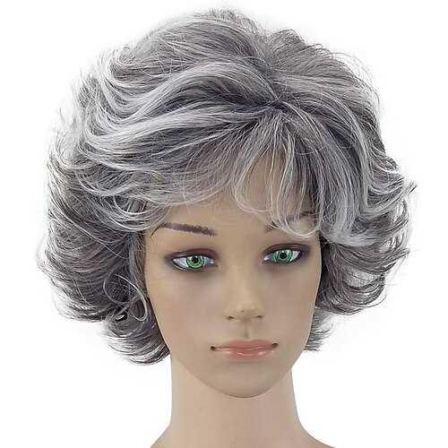 

100th day of school costume Grey Wig Old Lady Wig Synthetic Wig Curly Layered Haircut Wig Short Grey Synthetic Hair Women'S Gray Hairjoy