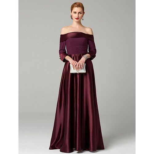 Ball Gown A-Line Mother of the Bride Dress Off Shoulder Ankle Length Stretch Satin Half Sleeve with Ruched Beading 2022
Ball Gown A-Line Mother of the Bride Dress Off Shoulder Ankle Length Stretch Satin Half Sleeve with Ruched Beading 2022