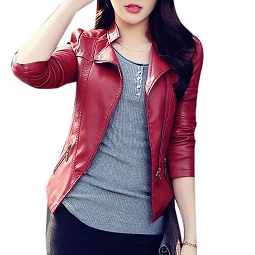 Women's Faux Leather Jacket Going out Weekend Fall Winter Short Coat Notch lapel collar Regular Fit Basic Streetwear Jacket Long Sleeve Solid Colored Black Red
Women's Faux Leather Jacket Going out Weekend Fall Winter Short Coat Notch lapel collar Regular Fit Basic Streetwear Jacket Long Sleeve Solid Colored Black Red