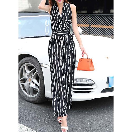 Women's Jumpsuit Wrap Print Stripes V Neck Daily Work Wide Leg Regular Fit Sleeveless White Black S M L Summer
Women's Jumpsuit Wrap Print Stripes V Neck Daily Work Wide Leg Regular Fit Sleeveless White Black S M L Summer
