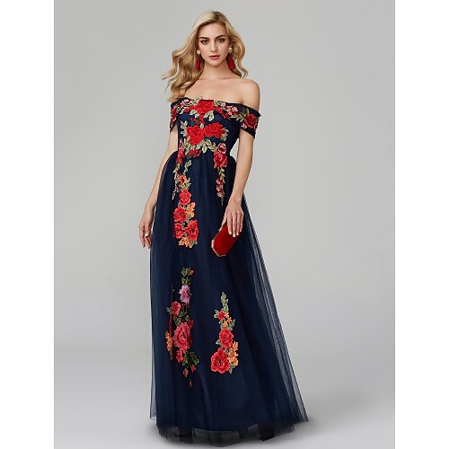 A-Line Floral Prom Formal Evening Dress Off Shoulder Sleeveless Floor Length Lace Over Tulle with Embroidery Appliques 2022
A-Line Floral Prom Formal Evening Dress Off Shoulder Sleeveless Floor Length Lace Over Tulle with Embroidery Appliques 2022