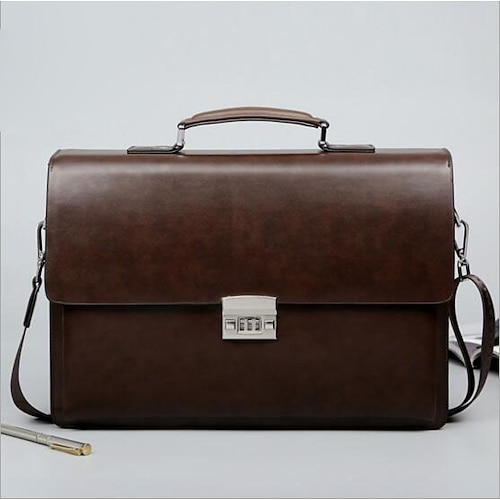 

Men's Handbags Shoulder Messenger Bag Laptop Bag Briefcase PU Leather Belt Zipper Solid Color Formal Office & Career Black Brown / Top Handle Bag