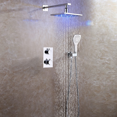 

Shower Faucet,Bath Shower Faucet Set Thermostatic Shower Bathroom 3 Colors LED Shower Head / Thermostat Mixer Valve / Hand Shower Included / Brass / Chrome Bath Shower Mixer Taps