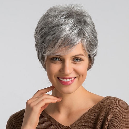 

Human Hair Blend Wig Short Natural Straight Pixie Cut Blonde Red Mixed Color Fashionable Design Easy dressing Comfortable Machine Made Women's Dark Wine Black / Grey Beige Blonde / Bleached Blonde 8