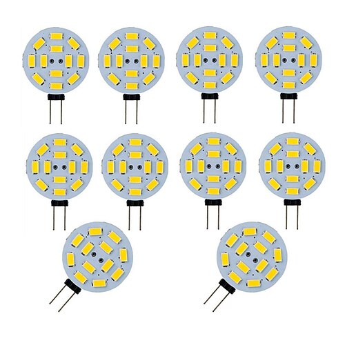 

10pcs 3W Bi-pin Disc LED Light Bulb 300lm G4 SMD5730 30W Halogen Equivalent Warm Cold White for Puck Lights RV Trailers Campers Automotive