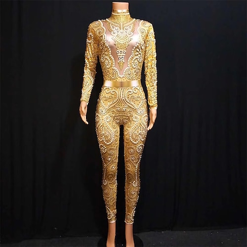 

Exotic Dancewear Leotard / Onesie Pearls Crystals / Rhinestones Women's Performance Long Sleeve Spandex