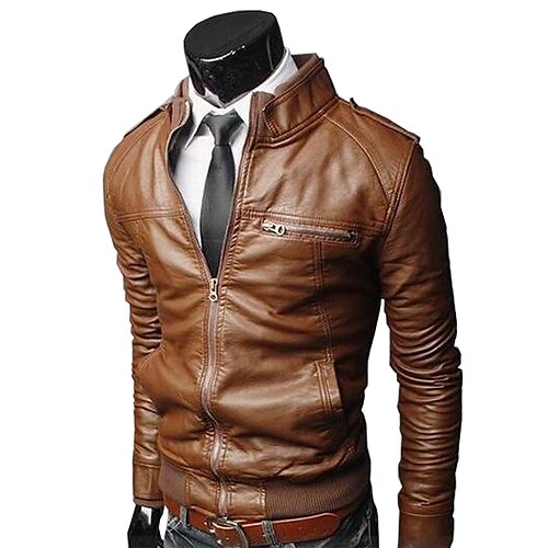 Men's Faux Leather Jacket Biker Jacket Motorcycle Jacket Thermal Warm Rain Waterproof Work Daily Going out Stand Collar Basic Vintage Jacket Outerwear Solid Colored Black Light Brown Brown
Men's Faux Leather Jacket Biker Jacket Motorcycle Jacket Thermal Warm Rain Waterproof Work Daily Going out Stand Collar Basic Vintage Jacket Outerwear Solid Colored Black Light Brown Brown