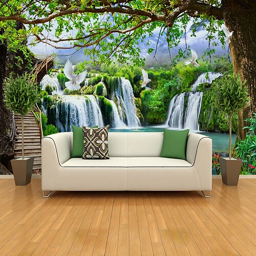 

Landscape Forest Waterfall Tropical Mural Wallpaper Wall Covering Print Adhesive Required Canvas Home Décor Mutiple Size for Living Room Bedroom Background