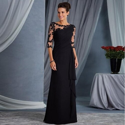 

Sheath / Column Evening Dresses Elegant Dress Wedding Guest Floor Length Half Sleeve Jewel Neck Lace with Appliques 2022 / Formal Evening