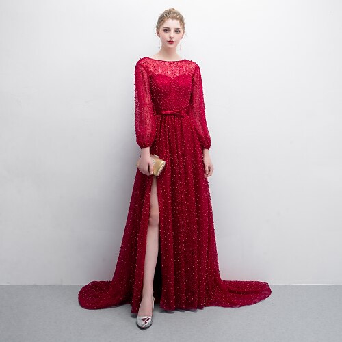 Linea-A Vestiti da sera Elegante Vestito Serata formale Strascico a terra Manica lunga A barca Di pizzo con Fascia / fiocco in vita Spacco sul davanti 2023
Linea-A Vestiti da sera Elegante Vestito Serata formale Strascico a terra Manica lunga A barca Di pizzo con Fascia / fiocco in vita Spacco sul davanti 2023