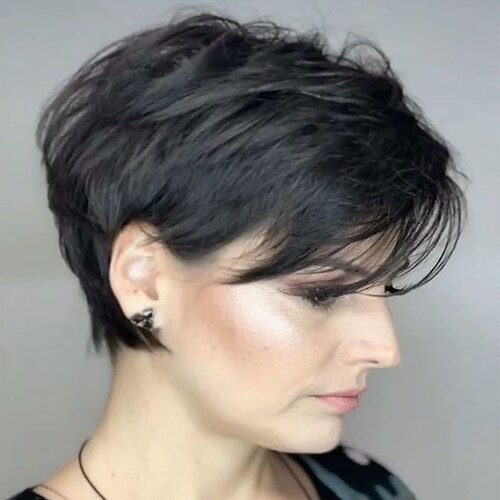 Human Hair Blend Wig Short Natural Wave Natural Straight Pixie Cut With Bangs Dark Black Sexy Lady African American Wig Capless Indian Hair Women's All Natural Black #1B Grey Brown
Human Hair Blend Wig Short Natural Wave Natural Straight Pixie Cut With Bangs Dark Black Sexy Lady African American Wig Capless Indian Hair Women's All Natural Black #1B Grey Brown