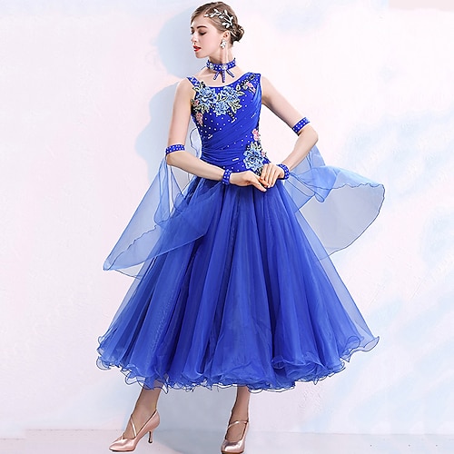 

Ballroom Dance Dress Embroidery Appliques Crystals / Rhinestones Women's Training Performance Sleeveless Natural Spandex Polyster
