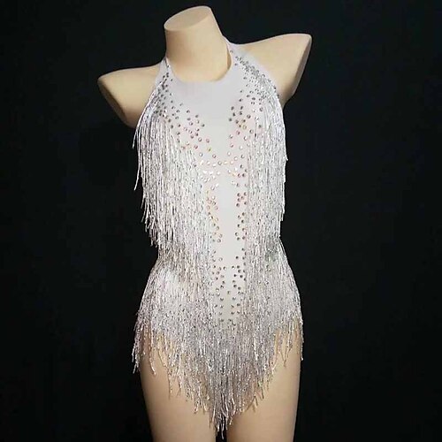 

Exotic Dancewear Leotard / Onesie Tassel Crystals / Rhinestones Women's Performance Sleeveless Spandex