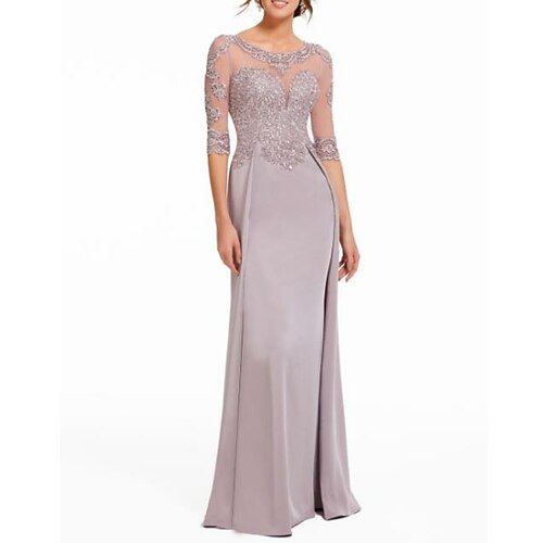

Sheath / Column Mother of the Bride Dress Elegant & Luxurious Jewel Neck Sweep / Brush Train Chiffon Lace Half Sleeve with Lace Pleats Appliques 2022