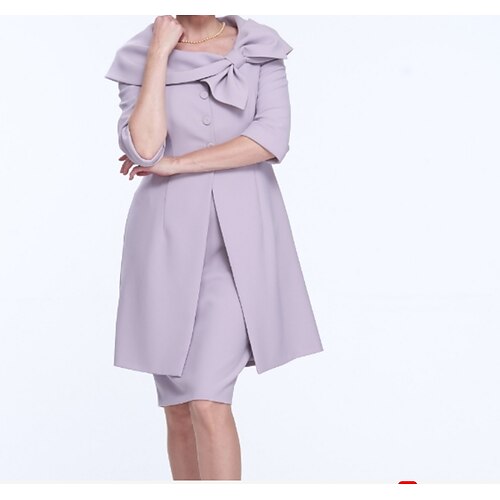 Two Piece Mother of the Bride Dress Wrap Included Scoop Neck Knee Length Satin Half Sleeve with Bow(s) Ruffles Ruching 2022
Two Piece Mother of the Bride Dress Wrap Included Scoop Neck Knee Length Satin Half Sleeve with Bow(s) Ruffles Ruching 2022