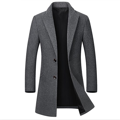 

Men's Winter Coat Wool Coat Overcoat Business Casual Winter Wool Outerwear Clothing Apparel Basic Solid Colored Notch lapel collar