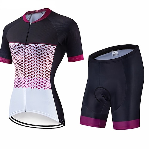 

CAWANFLY Women's Short Sleeve Cycling Jersey with 3D Pad Shorts Winter Summer Spandex Lycra Black Geometic Bike Clothing Suit Quick Dry Back Pocket Sports Patterned Mountain Bike MTB Road Bike