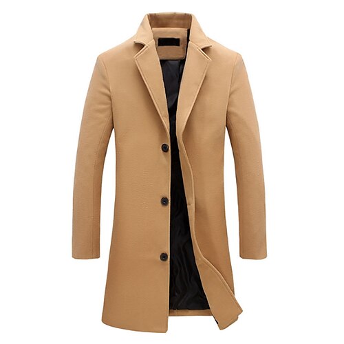 

Men's Winter Coat Overcoat Trench Coat Business Casual Winter Fall Cotton Outerwear Clothing Apparel Basic Vintage Solid Colored Notch lapel collar