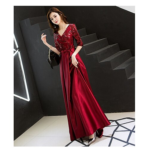 Linea-A Brillanti Elegante Invitati del matrimonio Graduazione Serata formale Vestito A V Mezza manica Lungo Raso con 2022
Linea-A Brillanti Elegante Invitati del matrimonio Graduazione Serata formale Vestito A V Mezza manica Lungo Raso con 2022