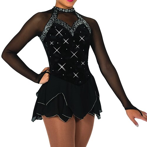 Figure Skating Dress Women's Girls' Ice Skating Dress Outfits Black Patchwork Spandex High Elasticity Training Competition Skating Wear Handmade Patchwork Crystal / Rhinestone Long Sleeve Ice Skating
Figure Skating Dress Women's Girls' Ice Skating Dress Outfits Black Patchwork Spandex High Elasticity Training Competition Skating Wear Handmade Patchwork Crystal / Rhinestone Long Sleeve Ice Skating