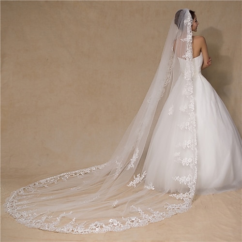 

One-tier Classic Style / Lace Wedding Veil Cathedral Veils with Solid / Pattern 118.11 in (300cm) POLY / Lace