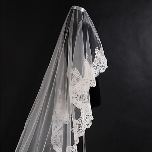 

One-tier Classic Style / Lace Wedding Veil Cathedral Veils with Solid / Pattern 118.11 in (300cm) POLY / Lace