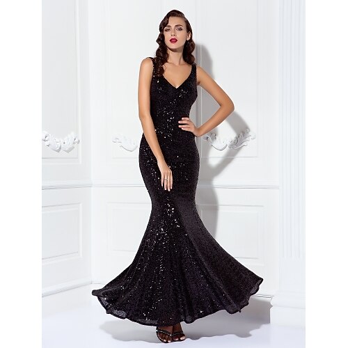 Sheath / Column Elegant Sparkle & Shine Prom Formal Evening Dress V Neck V Back Sleeveless Floor Length Sequined with Sequin 2022
Sheath / Column Elegant Sparkle & Shine Prom Formal Evening Dress V Neck V Back Sleeveless Floor Length Sequined with Sequin 2022