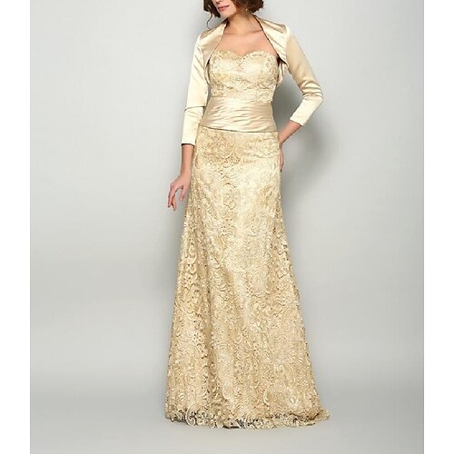 Two Piece A-Line Mother of the Bride Dress Wrap Included Strapless Floor Length Satin Lace 3/4 Length Sleeve with Sash / Ribbon Ruching 2022
Two Piece A-Line Mother of the Bride Dress Wrap Included Strapless Floor Length Satin Lace 3/4 Length Sleeve with Sash / Ribbon Ruching 2022