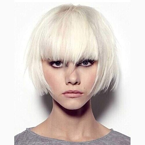 

White Wigs for Women Synthetic Wig Kinky Straight Bob Neat Bang Wig Short White Synthetic Hair 7 Inch Women's White ChristmasPartyWigs